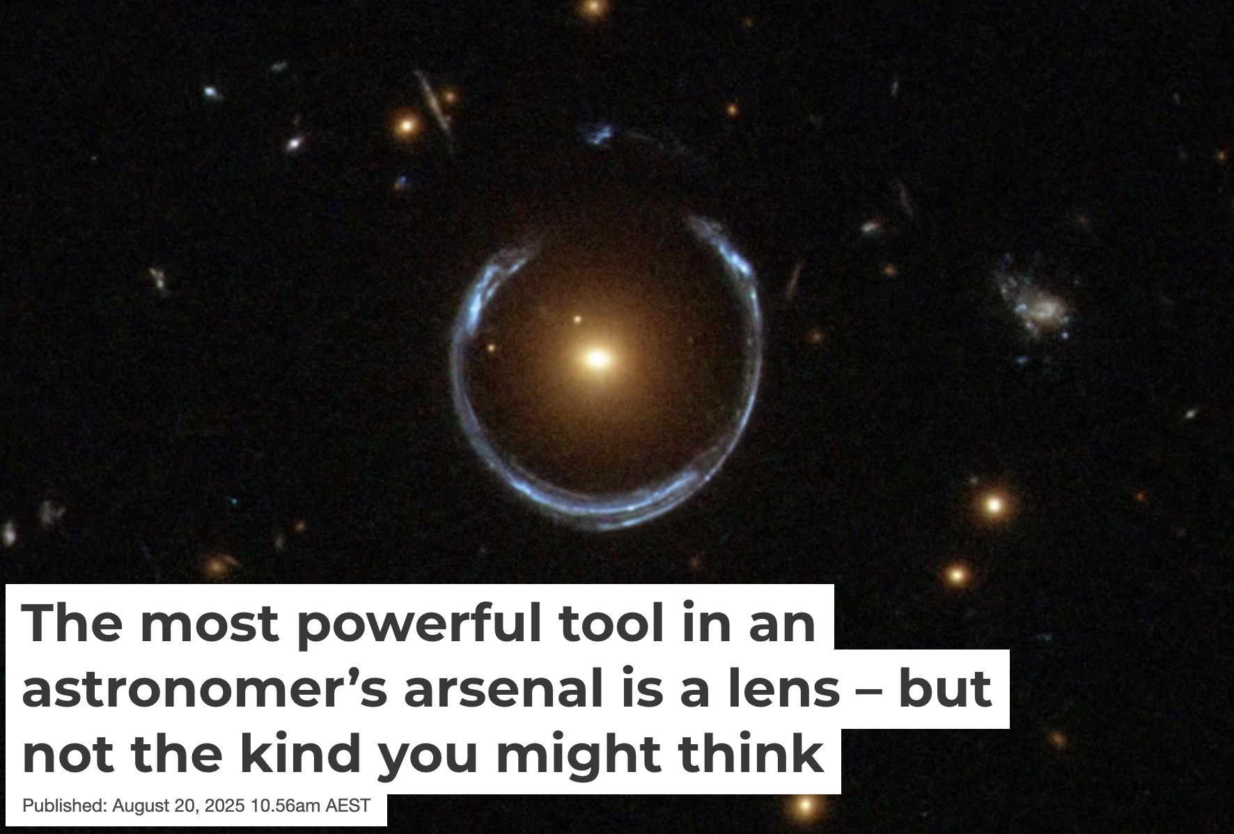 Thumbnail for Tania Barone's article about gravitational lensing in The Conversation